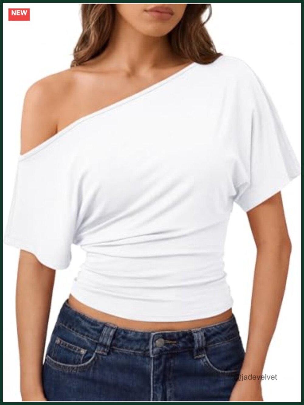 Off the Shoulder Crop Top Short Sleeve Rayon Spandex Women's Summer Shirt